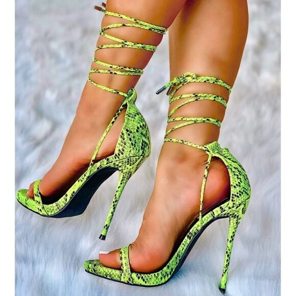 FASHION NOVA SNAKE PRINT LACE UP HIGH HEELS SANDAL - Picture 8 of 16